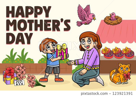 Happy Mothers Day Poster Horizontal Banner Happy Mothers Day Poster Horizontal Banner 123921391