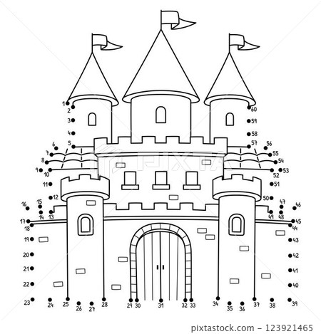 Dot to Dot Royal Castle Isolated Coloring Page  123921465