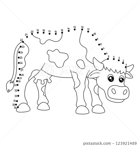 Dot to Dot Cow Farm Animal Isolated Coloring Page Dot to Dot Cow Farm Animal Isolated Coloring Page 123921489