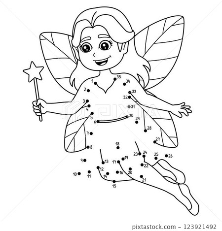 Dot to Dot Fairy with Magic Wand Isolated Coloring Dot to Dot Fairy with Magic Wand Isolated Coloring 123921492