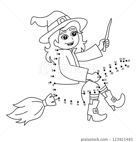 Dot to Dot Witch Girl Isolated Coloring Page Dot to Dot Witch Girl Isolated Coloring Page 123921493