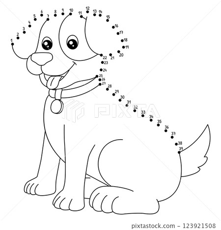 Dot to Dot Dog Farm Animal Isolated Coloring Page  123921508