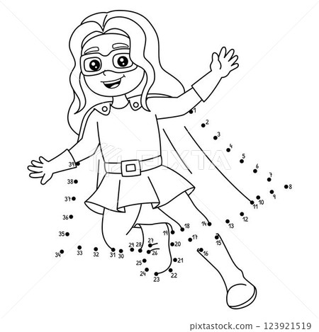 Dot to Dot Superhero Girl Isolated Coloring Page  123921519