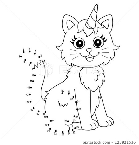 Dot to Dot Unicorn Cat Isolated Coloring Page Dot to Dot Unicorn Cat Isolated Coloring Page 123921530