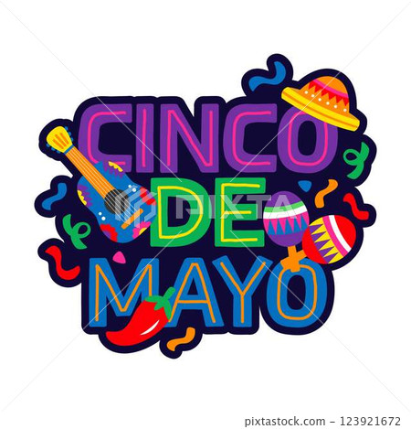 Cinco de Mayo Instruments Typography Isolated  123921672