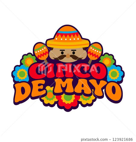 Cinco de Mayo Man Face with Sombrero Typography  123921686