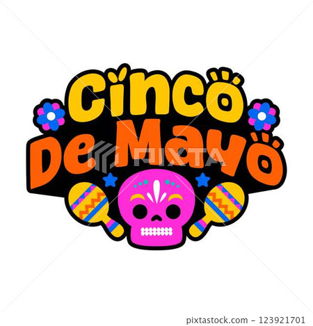 Cinco de Mayo Sugar Skull with Maracas Typography  123921701