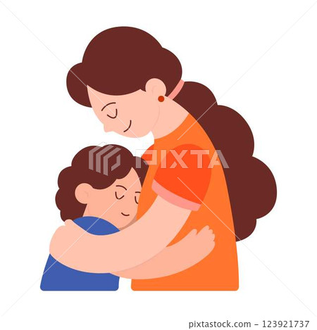 Mother Hugging Child Vector Cartoon Clipart  123921737