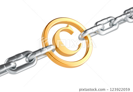 Copyright symbol with link of chain. Protection, concept. 3D rendering Copyright symbol with link of chain. Protection, concept. 3D rendering 123922059