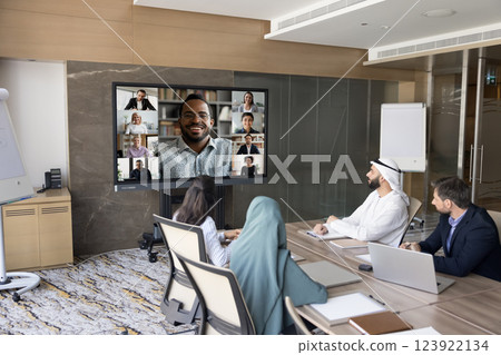 African businessman hold online meeting with shareholders 123922134