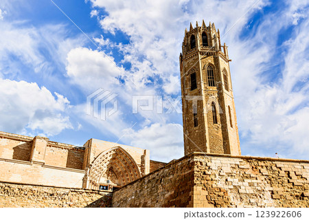 Image of the Seu Vella or New Cathedral, in Romanesque style, it is the emblematic monument of the city of Lerida, Catalonia, Spain Image of the Seu Vella or New Cathedral, in Romanesque style, it is the emblematic monument of the city of Lerida, Catalonia, Spain 123922606