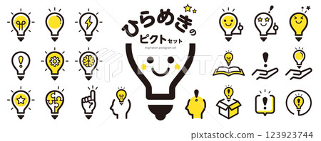 Inspiration pictogram icon set (light bulb, discovery, light bulb) / yellow Inspiration pictogram icon set (light bulb, discovery, light bulb) / yellow 123923744