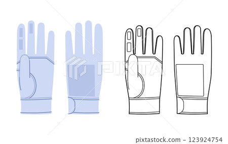 Walking Gloves blue cartoon and flat sketch outline Fashion hand accessory clothing technical illustration garment. 123924754