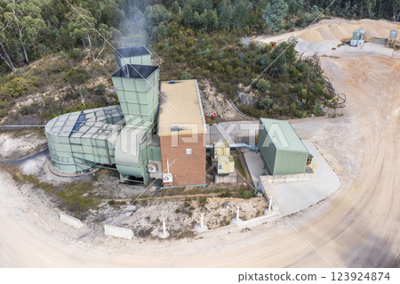 A working ventilation blower at an industrial mine site 123924874