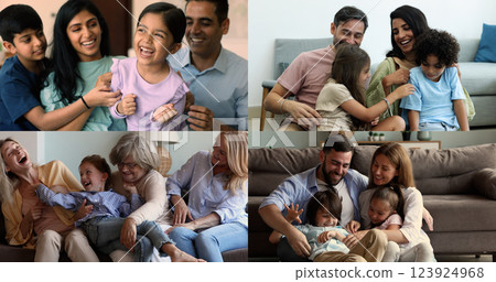 Multiethnic families play with cute little children a home Multiethnic families play with cute little children a home 123924968