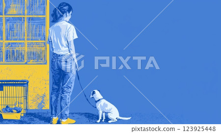 A white teen volunteering at an animal shelter Pop art aesthetics illustration. 123925448