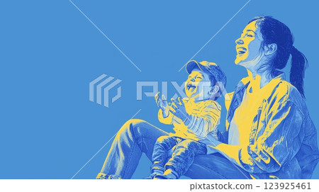 A white mother playing pat-a-cake with her baby Pop art aesthetics illustration. 123925461