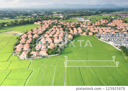 Land plot in aerial view and concept of real estate or property. 123925878
