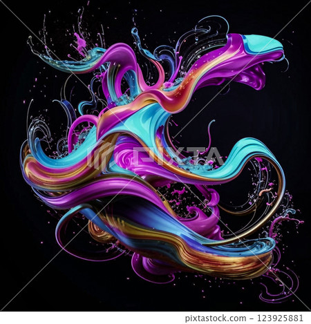 Abstract image, splash and riot of colors. A splash of mixed colors on a black background. AI generated. 123925881