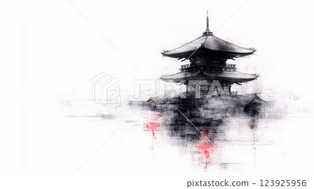 Japanese landscape with shrines 123925956