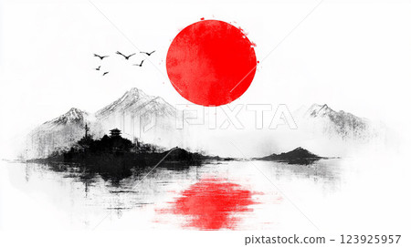 日本風景與神社 123925957