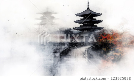 日本風景與神社 123925958