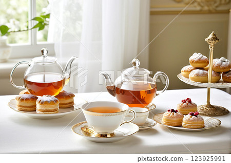 20 張 AI 生成的餐桌佈置圖片,配有茶具和甜點,供您享用優雅的下午茶 20 張 AI 生成的餐桌佈置圖片,配有茶具和甜點,供您享用優雅的下午茶 123925991