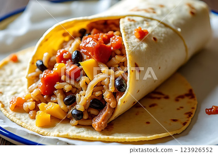 Home kitchen burrito preparation a close-up look at mexican cuisine and culinary photography Home kitchen burrito preparation a close-up look at mexican cuisine and culinary photography 123926552