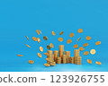 Falling gold dollar coins money on blue background, business banking and financial concept,3D render 123926755