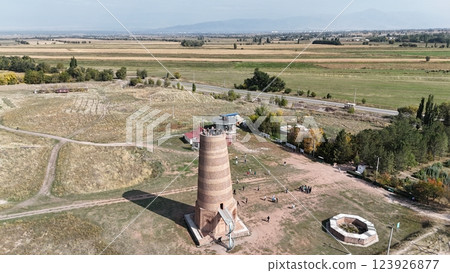 Burana Tower in Kyrgyzstan, near town of Tokmok, one of the oldest architectural constructions  123926877