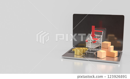The Shopping cart on notebook for Business concept 3d Rendering. 123926891