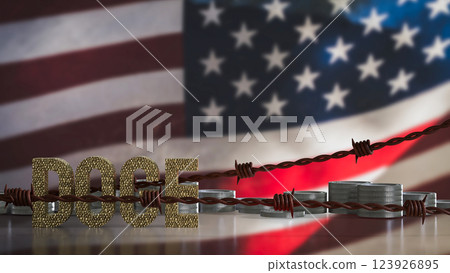 The Doge and coins on USA flag Background  3d Rendering. 123926895