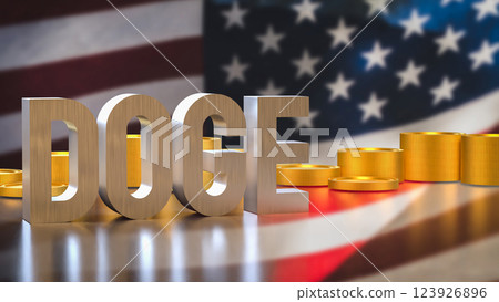 The Doge and coins on USA flag Background 3d Rendering. The Doge and coins on USA flag Background 3d Rendering. 123926896