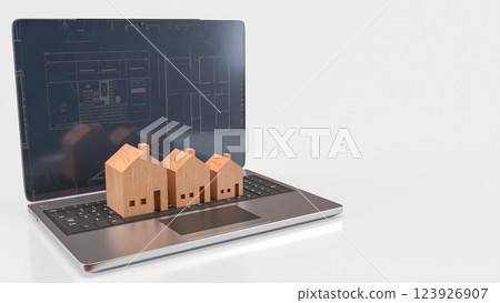 The Notebook and Wood House for Business concept 3d Rendering. 123926907