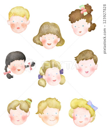 Children's faces with various expressions 123927828
