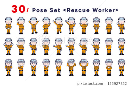 "Rescue Team" Pose Illustration Set of 30 "Rescue Team" Pose Illustration Set of 30 123927832