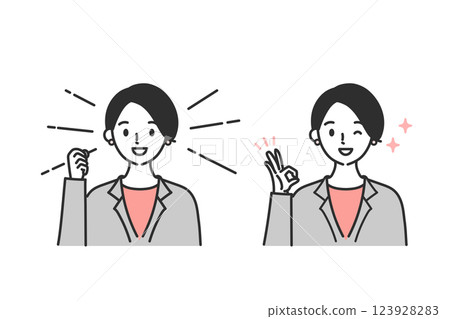 Upper body set of business woman posing with positive facial expressions 123928283