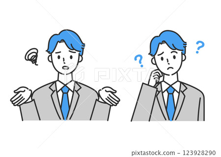 Set of upper body of troubled business man 123928290