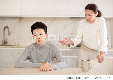 Mother and son arguing Mother and son arguing 123929227
