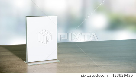 Stand Mock up Menu frame tent card blurred background design key visual layout in cafe Stand Mock up Menu frame tent card blurred background design key visual layout in cafe 123929459