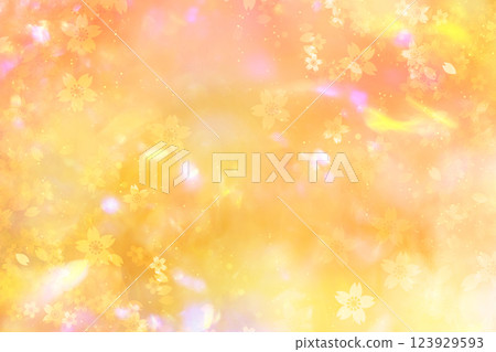 Orange background of falling cherry blossoms Maiden's radiance 123929593