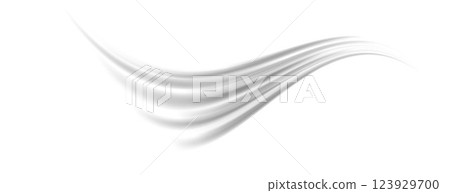 Grey wind lines element. Light curve wavy speed effect. Air stream flow motion trace. Swoosh and twirl swirl stripes path design illustration. Wind blow wave concept. Vector background 123929700