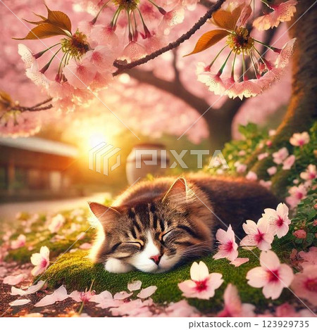 賞櫻花的貓 123929735