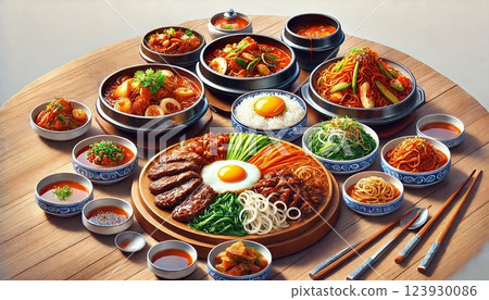 各種韓國美食插圖 各種韓國美食插圖 123930086