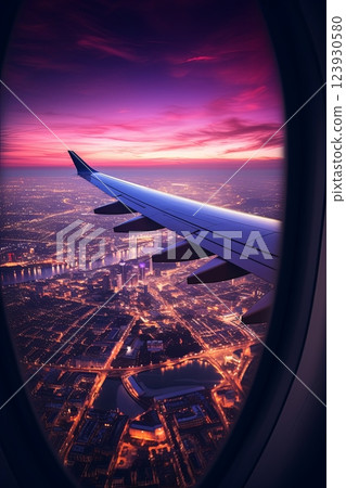 The capital of Bulgaria is Sofia. View of the city at night through the porthole The capital of Bulgaria is Sofia. View of the city at night through the porthole 123930580