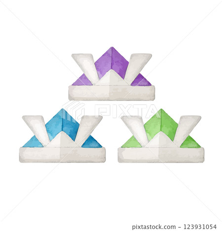 Watercolor hand-drawn illustration of a helmet made from origami 123931054