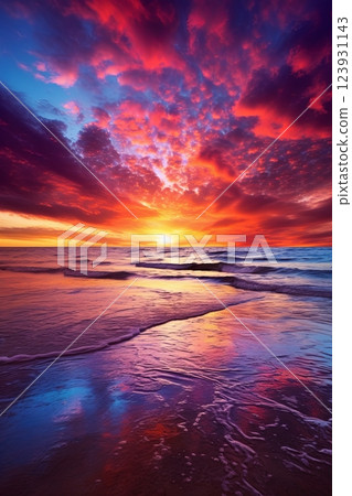 Seascape in early morning, sunrise over sea. Nature landscape 123931143