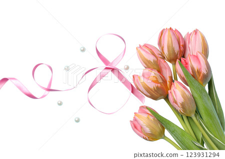 PNG, March 8. Number eight with flowers, isolated on white background. 123931294
