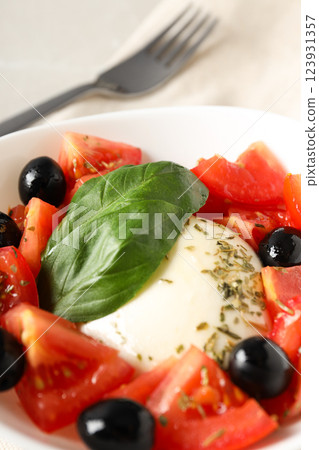 Salad Caprese, concept of tasty and delicious food 123931357