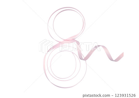 PNG, March 8. Pink ribbon in the shape of the number 8, isolated on a white background. 123931526